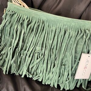 Jen & Co. Mint Green Suede Fringe Crossbody Bag